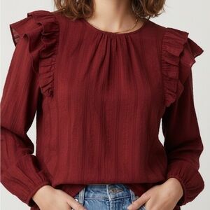 UNIVERSAL THREAD Textured Pattern Ruffle Sleeve Blouse, Women’s S, Red